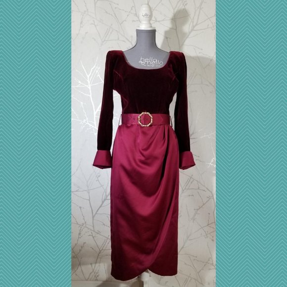 En Francais Huey Waltzer VTG Burgundy Velour Tulip Dress - Picture 1 of 6